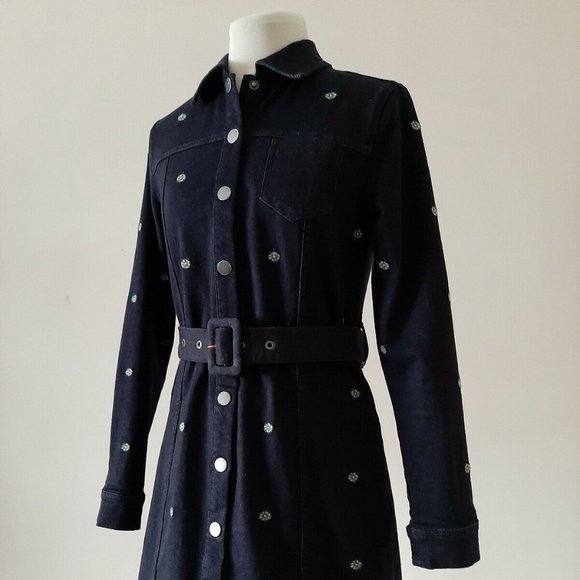 Ted Baker Embroidered Dark Wash Denim Belted Dress NWT - Picture 7 of 7